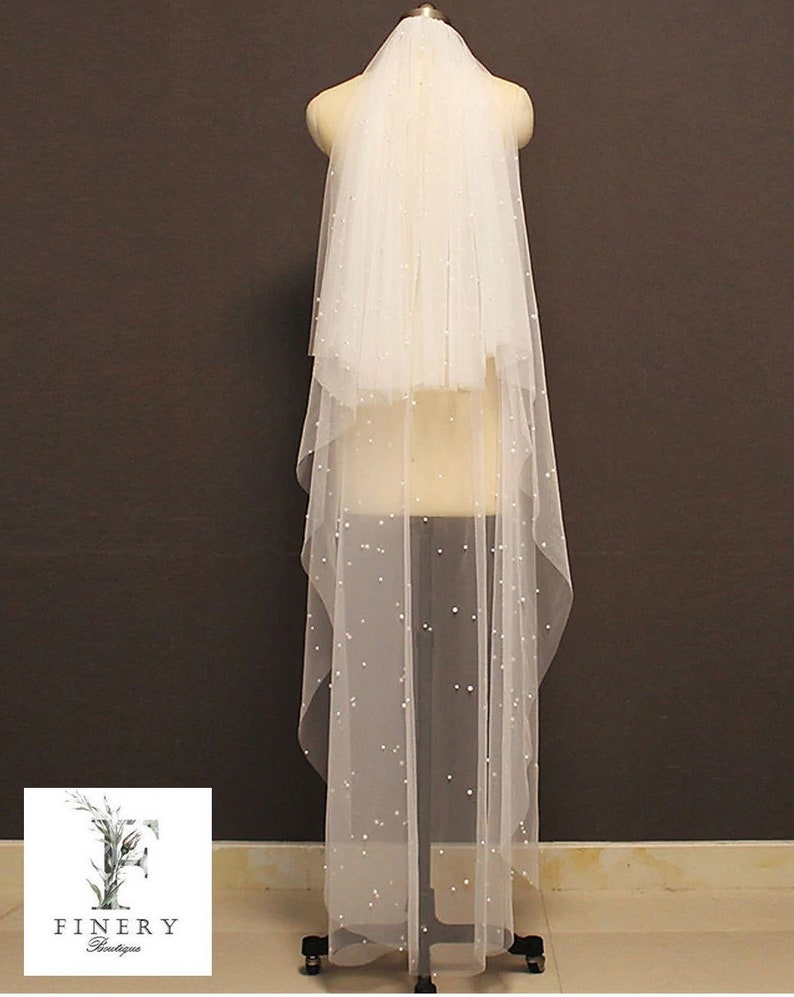 Pearl Wedding Veil Blusher Veil Pearl Bridal Veil Elegant Scattered Pearl Wedding Veil Scattered Pearl Bridal Veil Two Tier