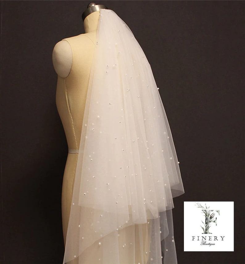 Pearl Wedding Veil Blusher Veil Pearl Bridal Veil Elegant Scattered Pearl Wedding Veil Scattered Pearl Bridal Veil Two Tier