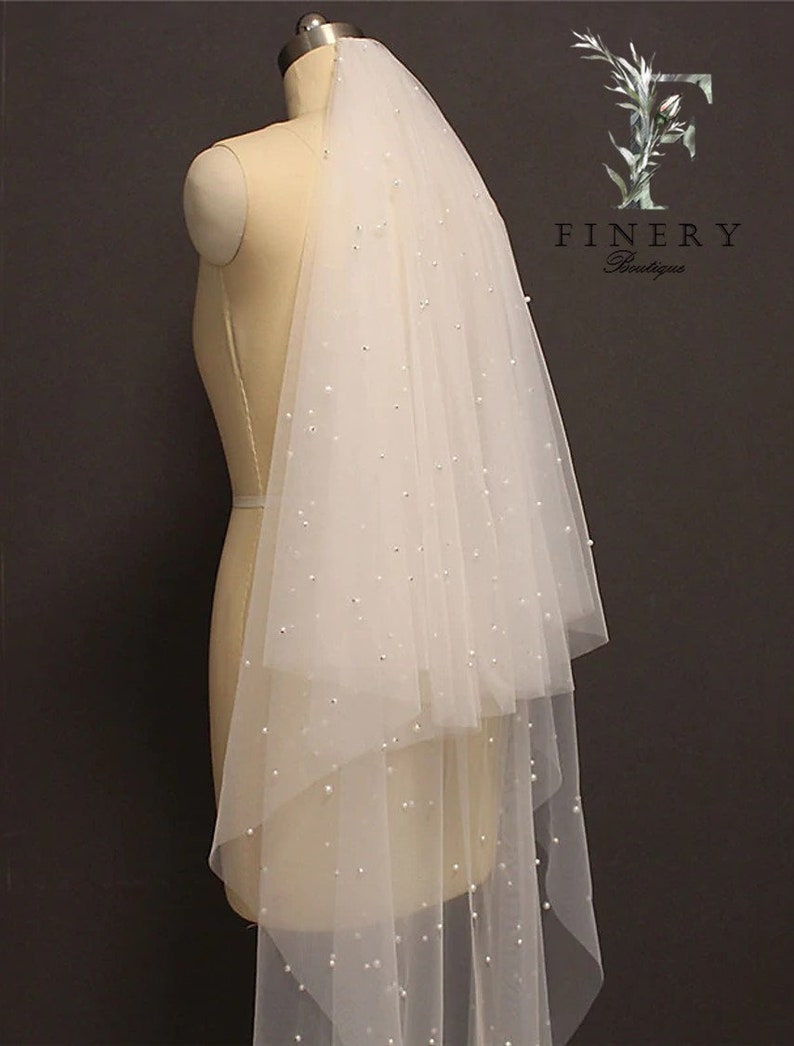 Pearl Wedding Veil Blusher Veil Pearl Bridal Veil Elegant Scattered Pearl Wedding Veil Scattered Pearl Bridal Veil Two Tier
