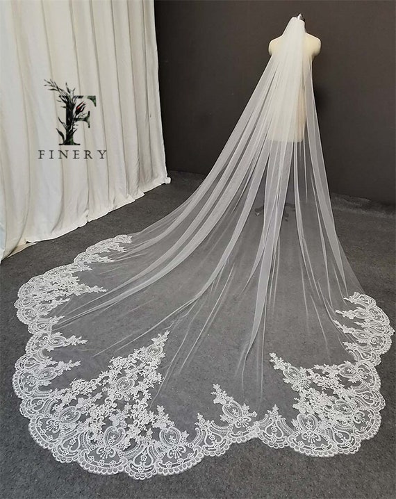Stunning Regal Embroidered Lace Cathedral Wedding Veil Etsy