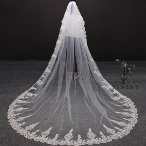 Sequin Lace Cathedral Wedding Veil: White Ivory Bridal Veil