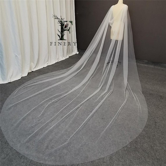 Ivory Tulle Wedding Cape Veil, Cut Edge, Cathedral Length