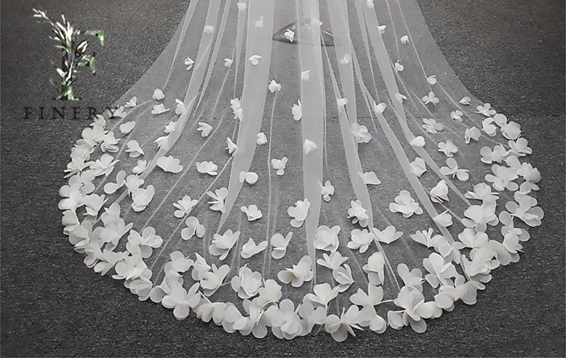 3D Floral Wedding Veil Floral Wedding Veil Cathedral Veil Etsy