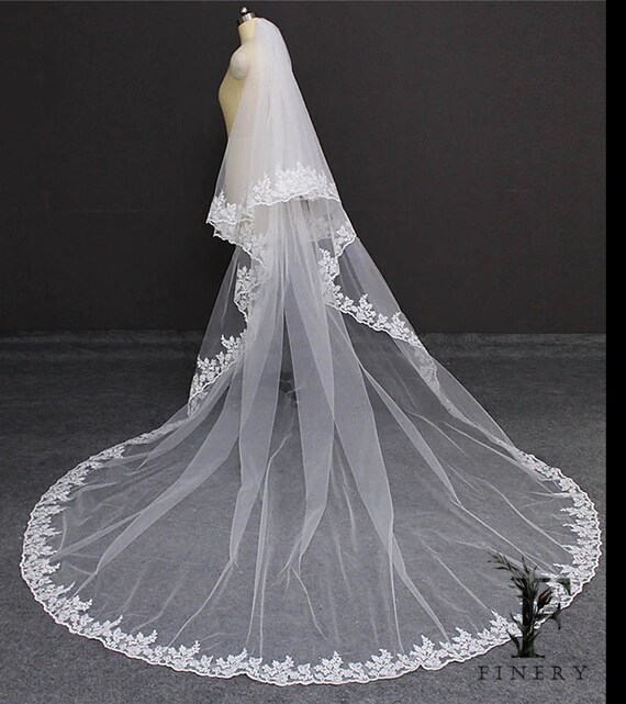 Lace Edge Wedding Veil Cathedral Lace Wedding Veil Blusher