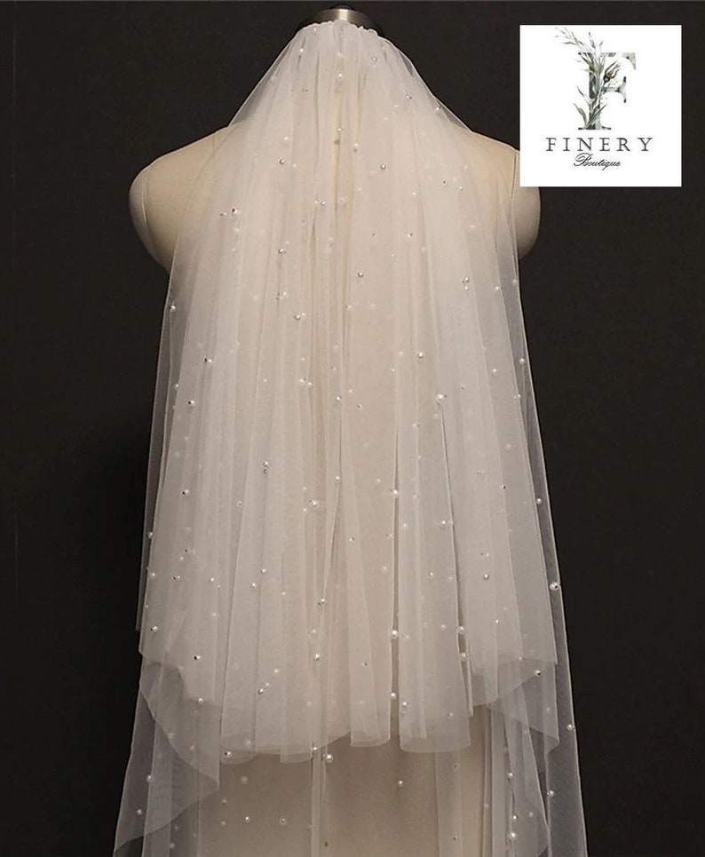 Pearl Wedding Veil Blusher Veil Pearl Bridal Veil Elegant Scattered Pearl Wedding Veil Scattered Pearl Bridal Veil Two Tier