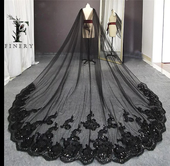 Black Wedding Cape, Black Lace Edge Wedding Cape, Black Sequin