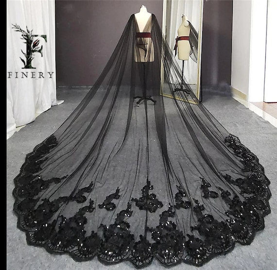 Black Wedding Cape, Black Lace Edge Wedding Cape, Black Sequin Lace Wedding  Cape, Cloak, Shawl, Cathedral Bridal Cape, Statement Cape 