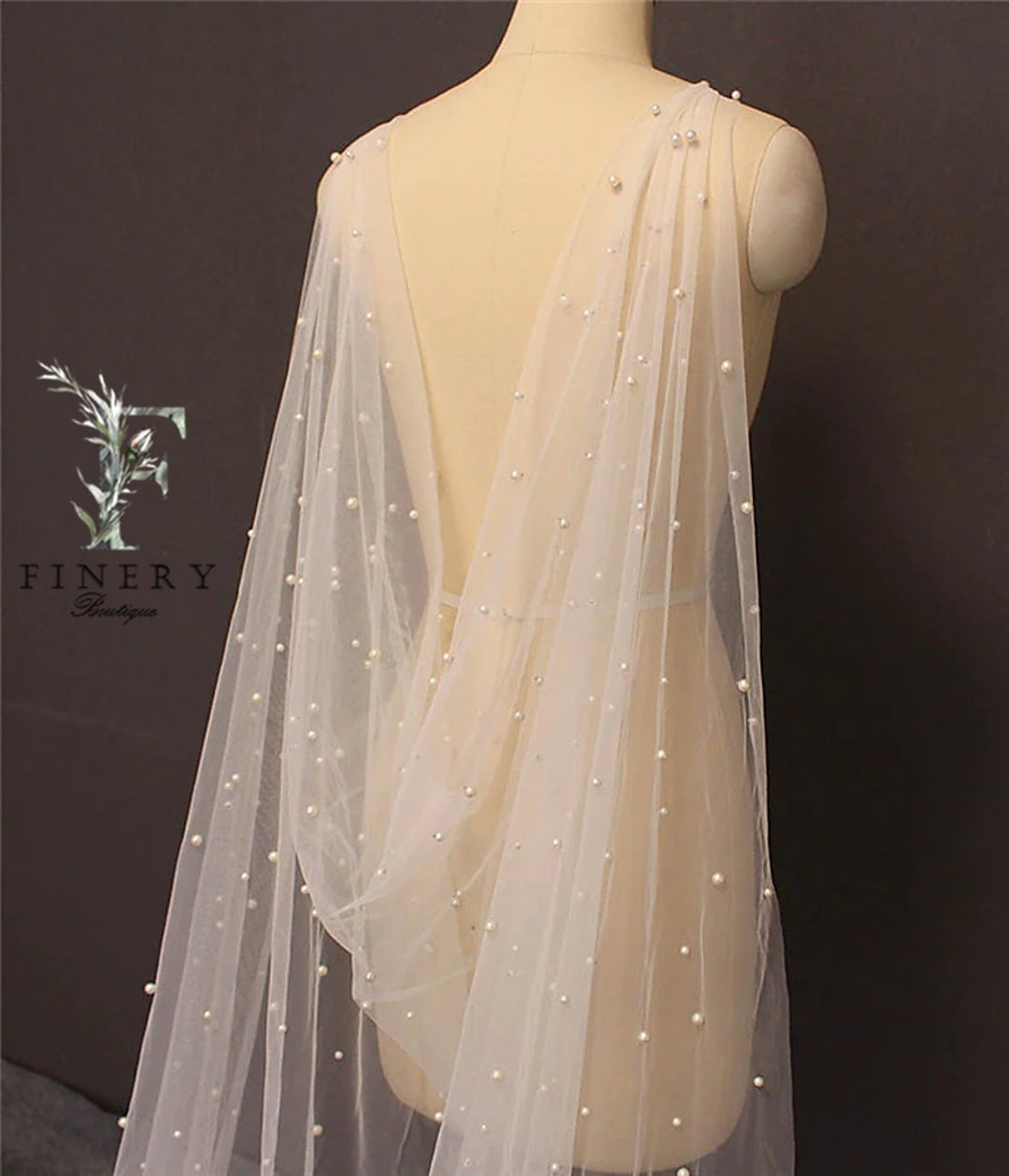 ◆typeservice◆ Pearl Trim Flat Cap Ivory OSTA08IVF White Ivory Embroidered Cut Edge Pearl Wedding Cape