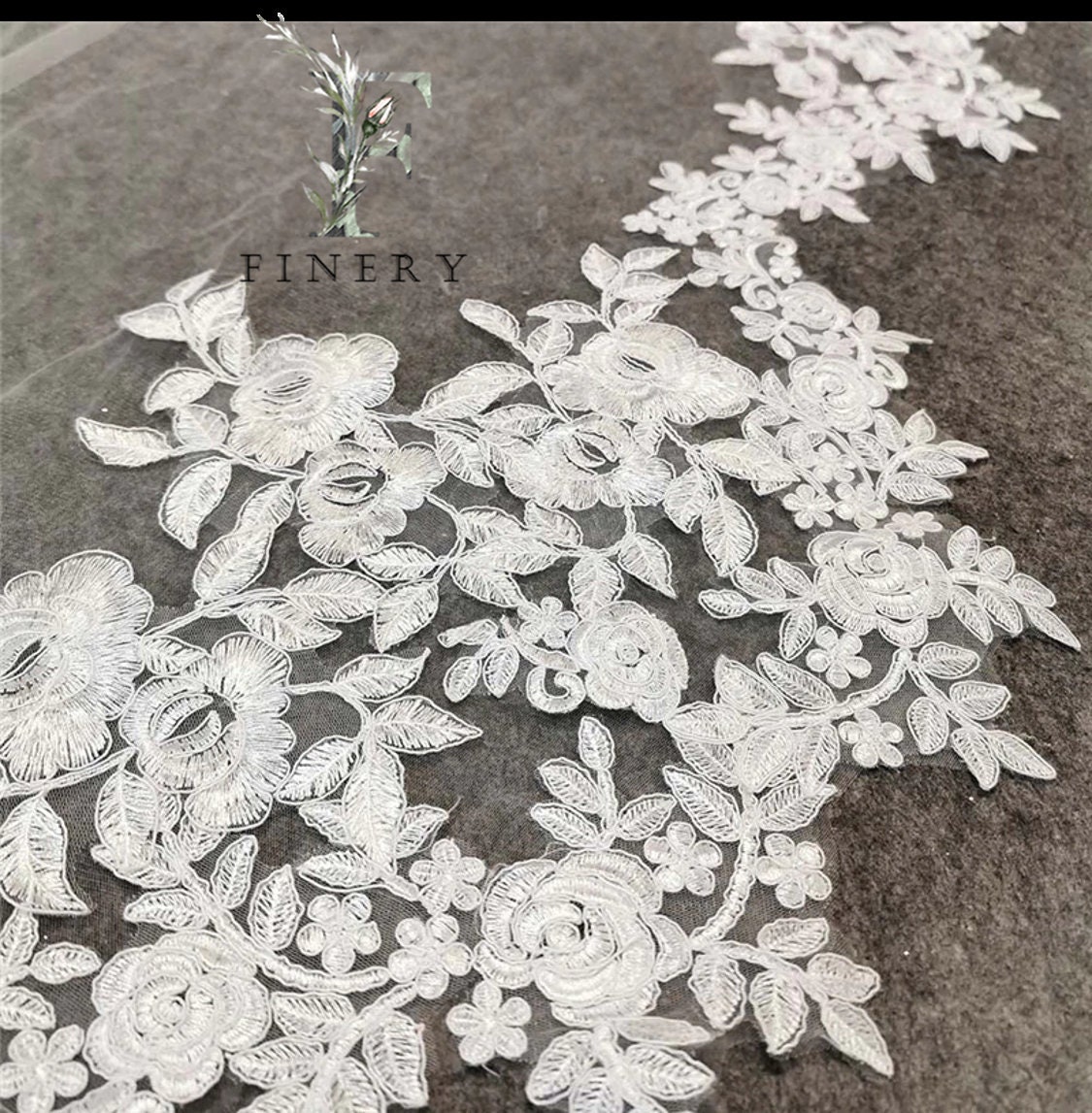 Embroidered Lace, Floral Wedding Veil, Bridal Veil, Scalloped Veil ... - Teinted Embroidered Lace For Handmade Wedding Veils Decorations