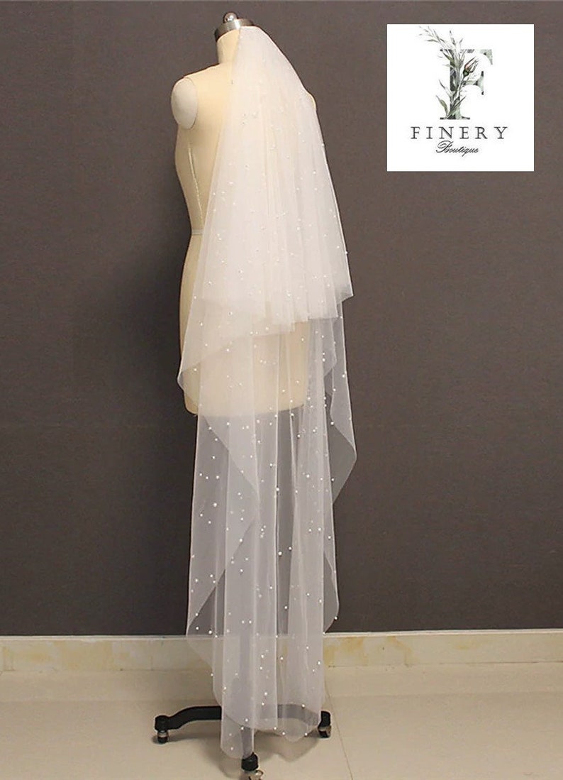 Pearl Wedding Veil Blusher Veil Pearl Bridal Veil Elegant Scattered Pearl Wedding Veil Scattered Pearl Bridal Veil Two Tier