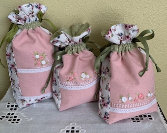 Handmade bags Cottons Drawstring bags Cloth gift Embroidery Herbs bag