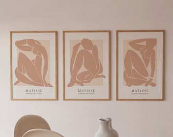 Set of 3 Beige Henri Matisse Inspired Printable Wall Art | Gallery Wall Aesthetic | Digital Download