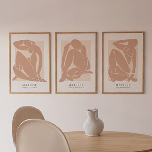 Set of 3 Beige Henri Matisse Inspired Printable Wall Art | Gallery Wall Aesthetic | Digital Download