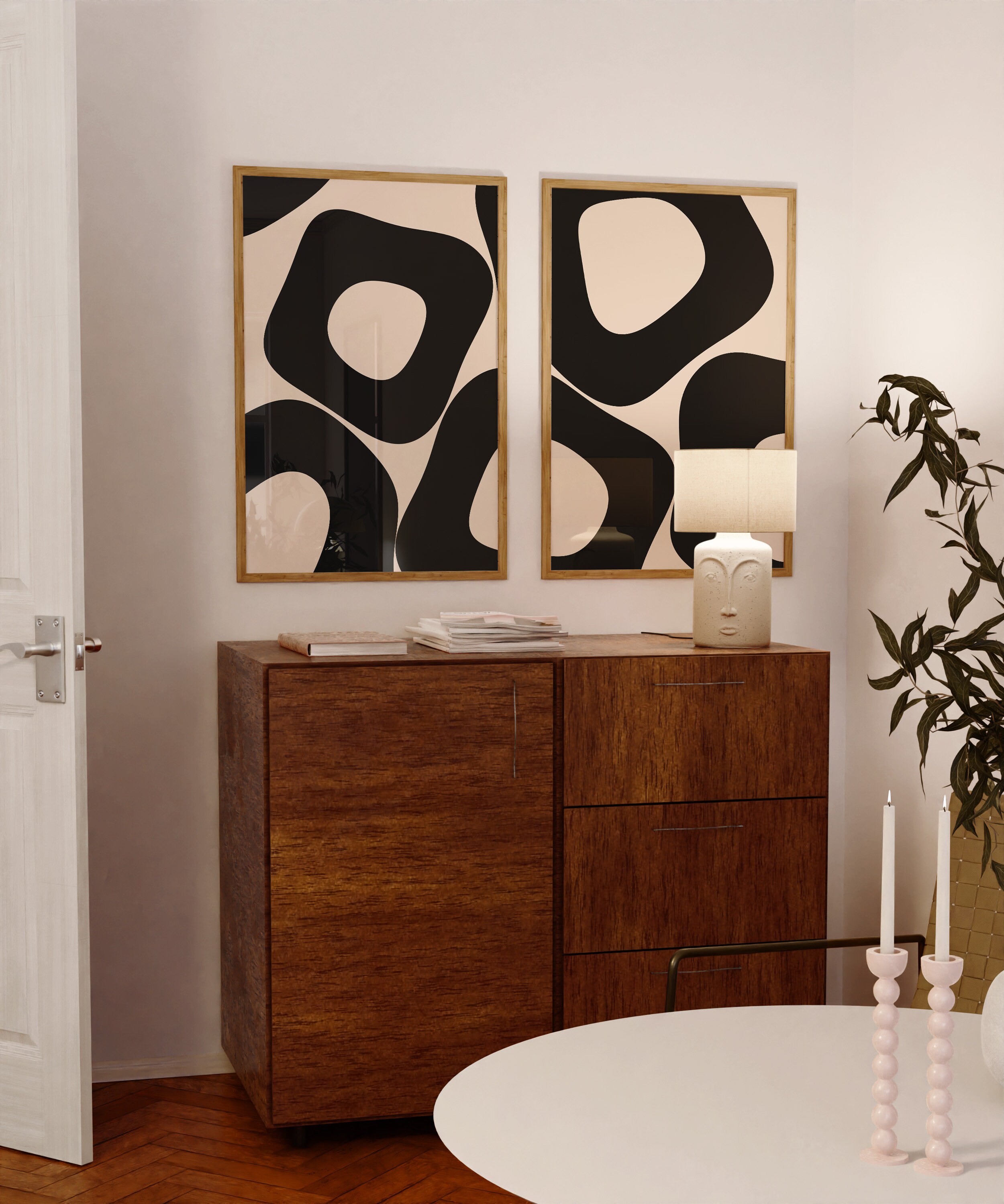 Neutral Abstract Art Set of 2, Mid Century Modern Art Set, Boho Wall ...