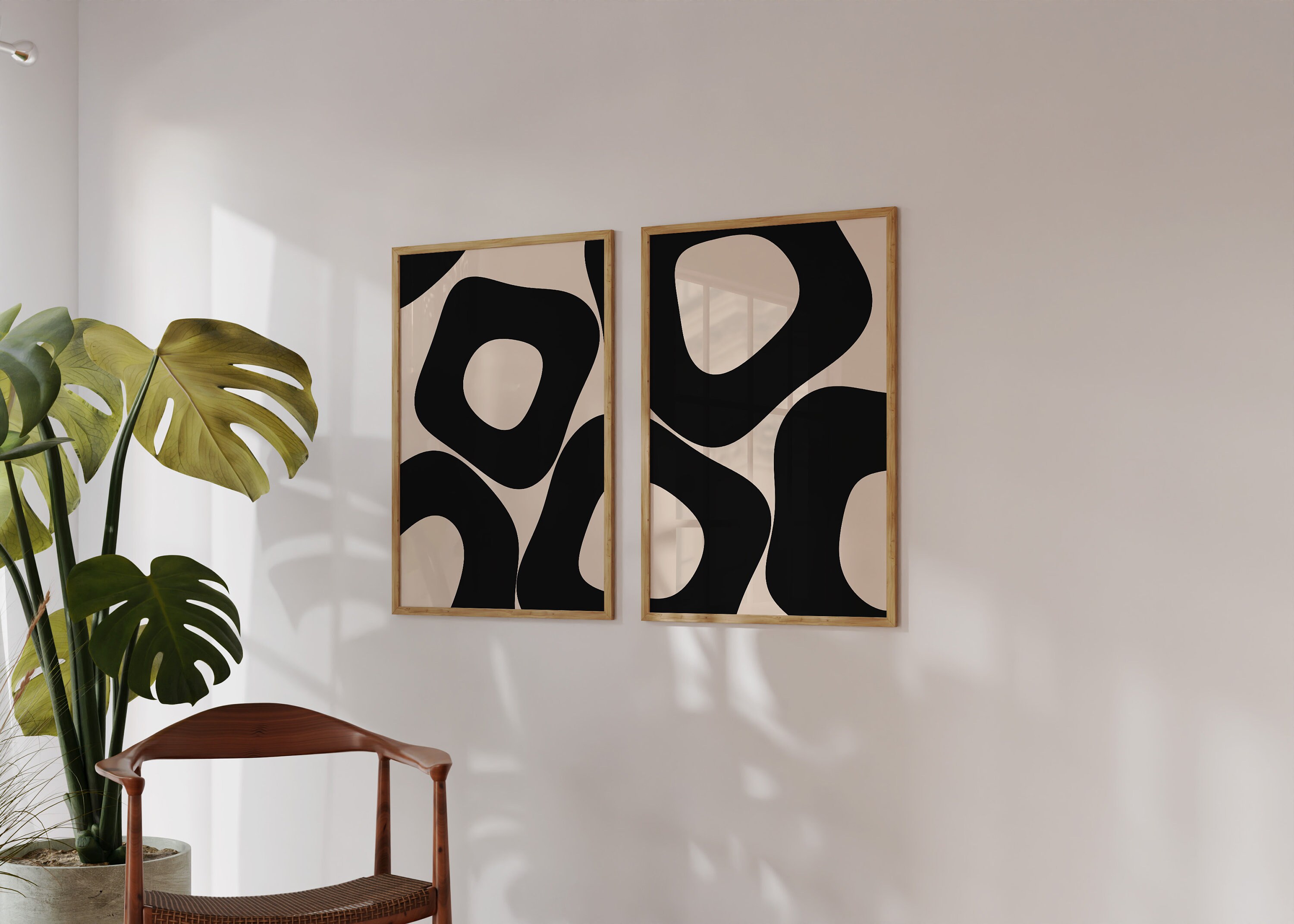Neutral Abstract Art Set of 2, Mid Century Modern Art Set, Boho Wall ...