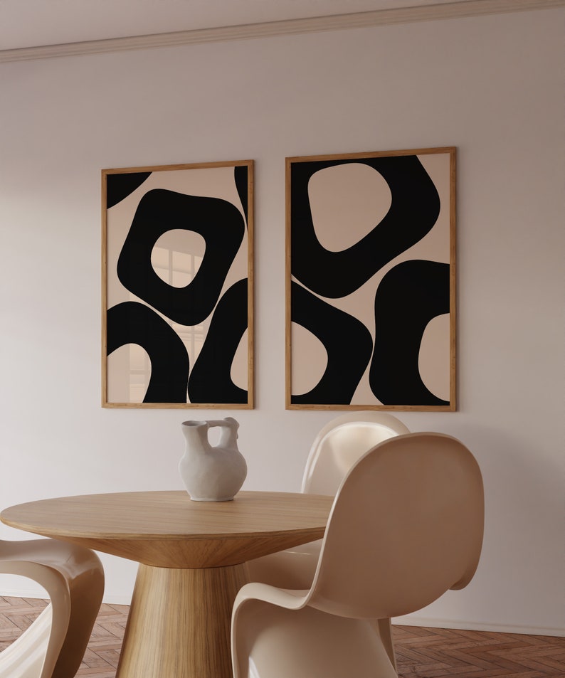 Neutral Abstract Art Set of 2, Mid Century Modern Art Set, Boho Wall ...