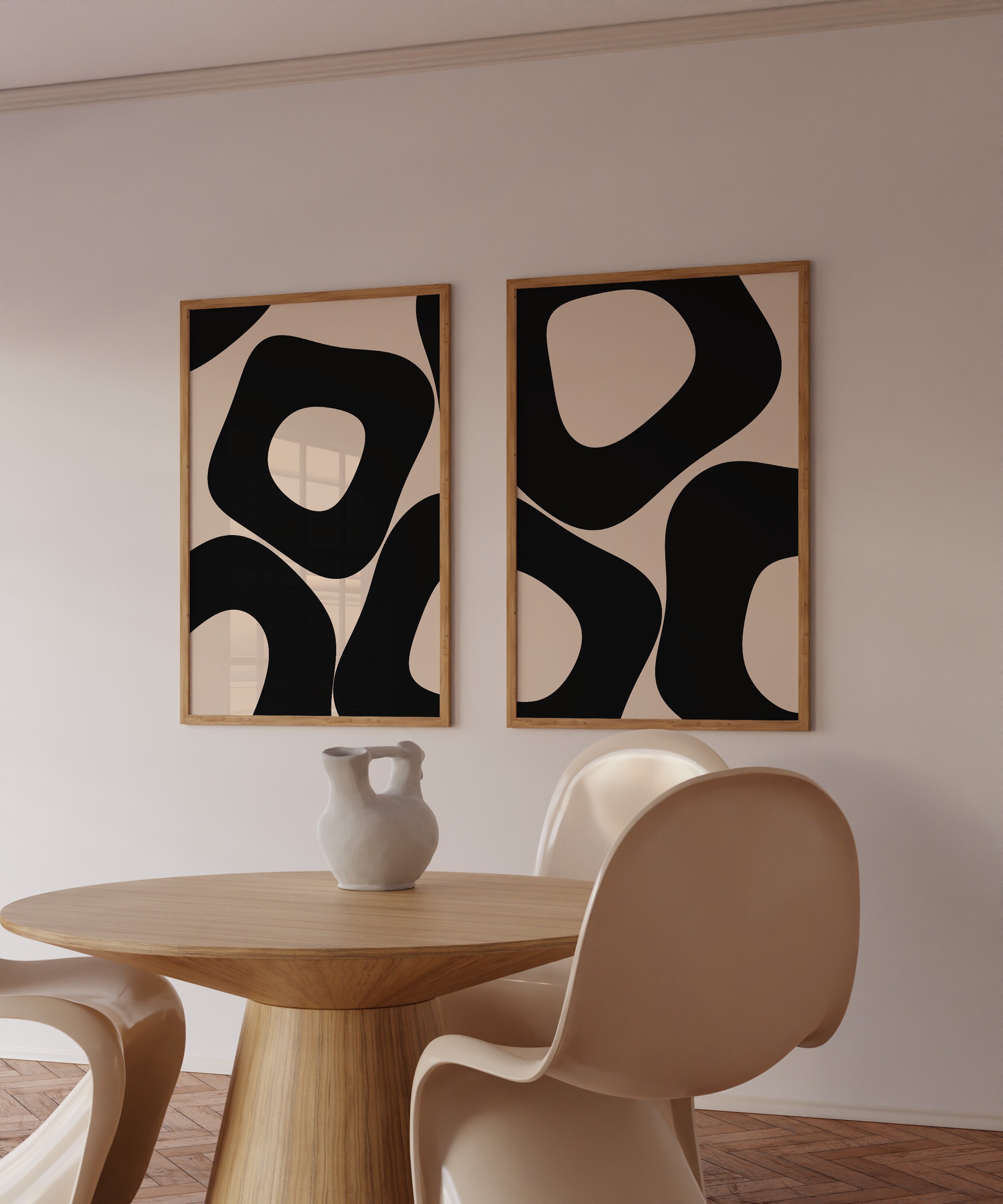 Neutral Abstract Art Set of 2, Mid Century Modern Art Set, Boho Wall ...