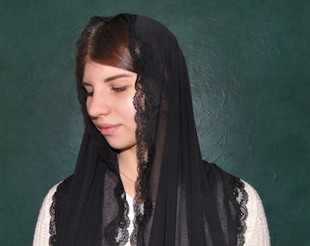 D - SHEP schwarze Spitze Mantilla Kirchenschleier Kapelle Schleier für Messe Religiöse Traditionelle Messe Kopfbedeckung Schal Shrug Schal