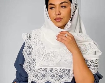 White Lace Cathedral Veil Mantilla - Chapel Veil, Head Covering