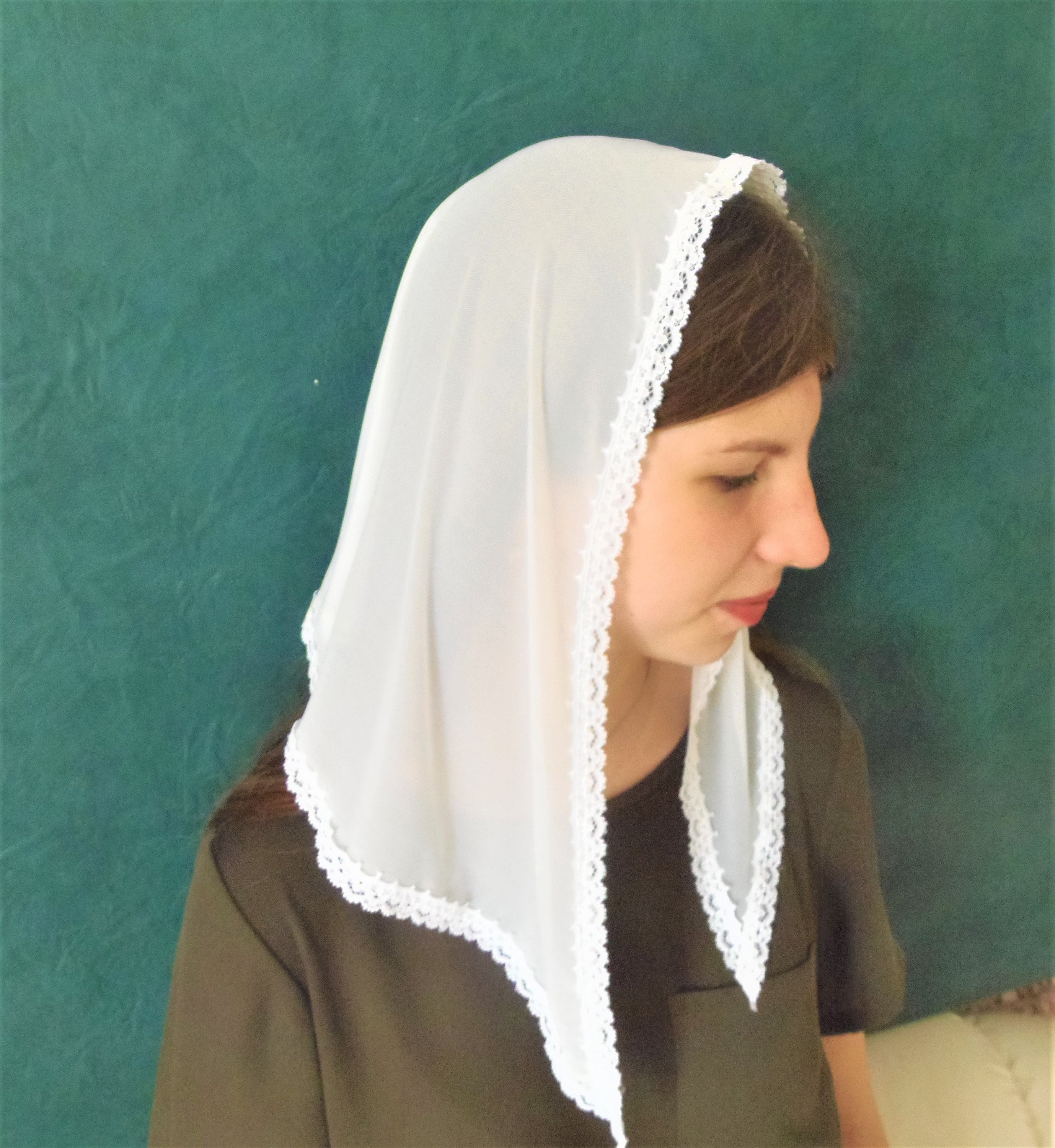 Small church wrap catholic veil chapel veil white head Etsy