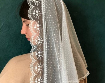 Velo de capilla de encaje marfil: Mantilla católica para cubrir la cabeza