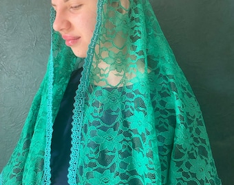 Green Lace Chapel Veil, Catholic Church Head Covering