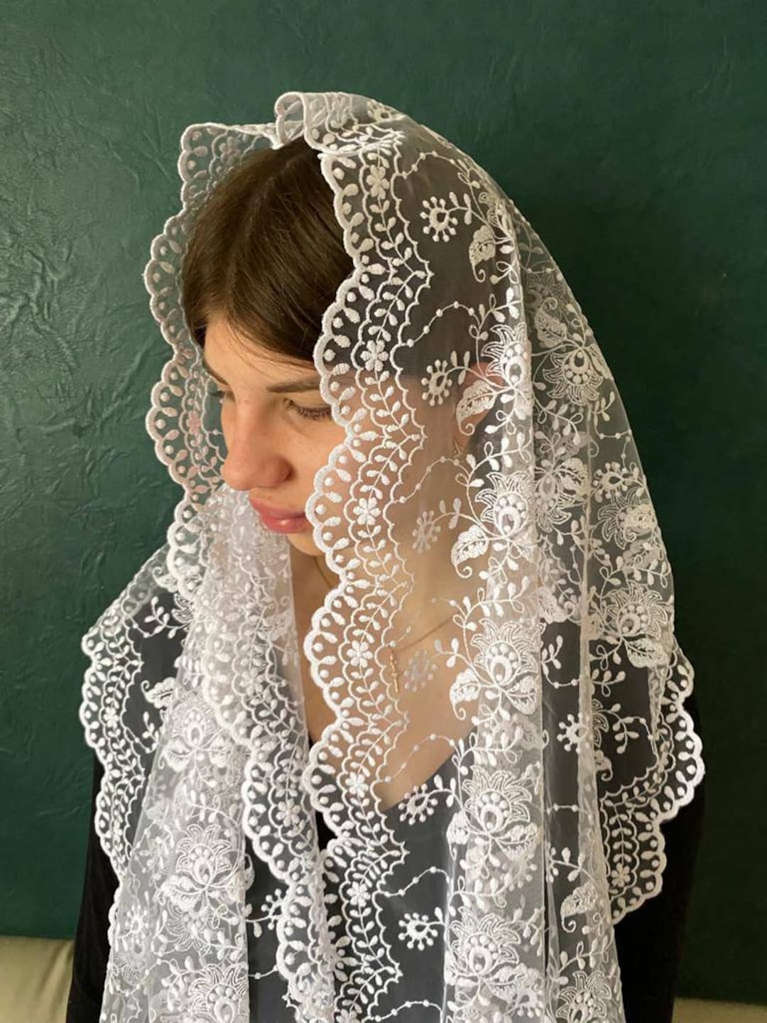 Chapel Lace Veil Mantilla White Lace TLM Orthodox Traditional Etsy