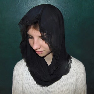 D SHEP black lace Mantilla church veil chapel Veil for mass Religious Traditional mass Head covering scarf shrug shawl image 9