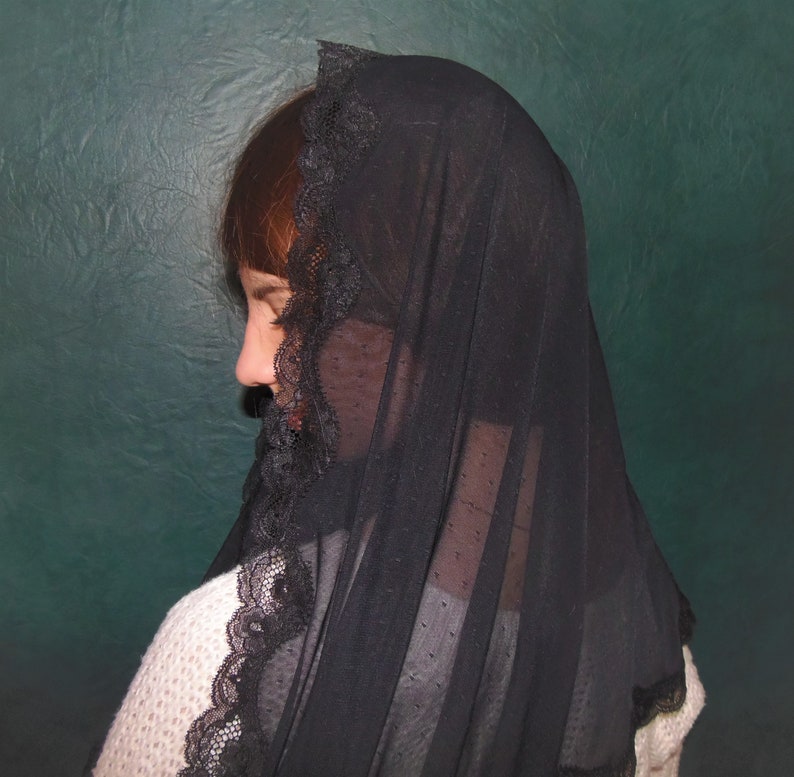 D SHEP black lace Mantilla church veil chapel Veil for mass Religious Traditional mass Head covering scarf shrug shawl image 5