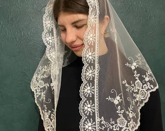 Ivory Lace Chapel Veil Mantilla - Catholic Mass Head Covering