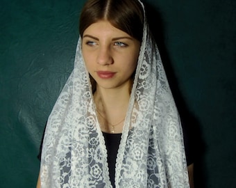 Сhurch veil cathedral veil mantilla white   chapel veil lace mantilla orthodox mantilla catholic mantilla mothers day gift head cover