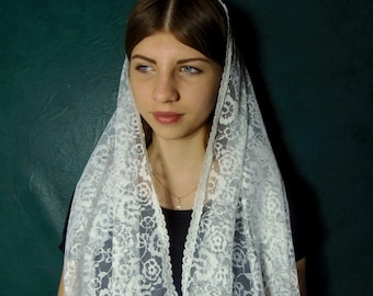 White Lace Cathedral Veil Mantilla - Chapel Veil, Head Covering