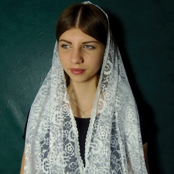 Сhurch veil cathedral veil mantilla white   chapel veil lace mantilla orthodox mantilla catholic mantilla mothers day gift head cover