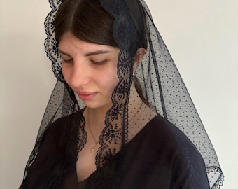 Ivory Lace Mantilla Veil, Catholic Chapel Head Covering