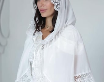 Ivory Lace Chapel Veil, Catholic Mantilla Head Covering (50 inch)