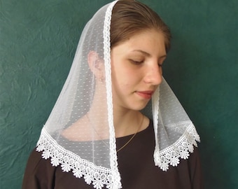 Velo cattolico in pizzo bianco, mantiglia da cappella in morbido tulle (37x19 pollici)