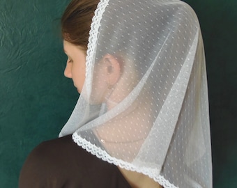 White Lace Chapel Veil Mantilla: Catholic Mass Head Covering