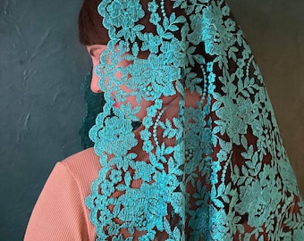 katholischer Schleier Kapelle Schleier smaragdgrün Kirchenschleier Spitze Mantilla D-SHAPE Kapelle Spitze Mantilla Kathedrale Schleier Kopfbedeckung Muttertag Geschenk