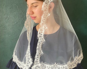Ivory Lace Chapel Veil: Catholic Mantilla Head Covering