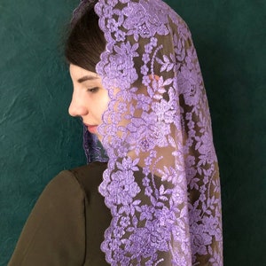 catholic veil chapel veil purple  church veil lace mantilla chapel lace mantilla cathedral veil head cover  mothers day gift