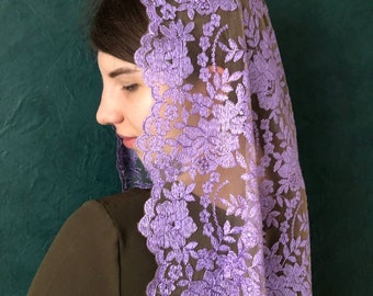 catholic veil chapel veil purple  church veil lace mantilla chapel lace mantilla cathedral veil head cover  mothers day gift