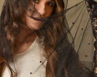 Velo católico con cuentas, velo de capilla con mantilla de encaje