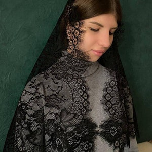 D- SHEPE Chapel veil Lace black mantilla lace mantilla veil Lace catholic veil for latin mass scarf religious head lace covering veil