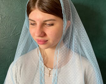 Сhurch veil cathedral veil mantilla blue   chapel veil lace mantilla orthodox mantilla catholic mantilla mothers day gift head cover