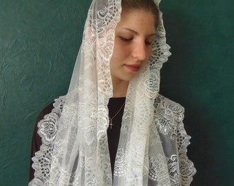 Ivory Lace Mantilla Veil: Traditional Church Head Covering