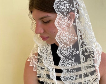 Сhurch veil cathedral ivory veil  mantilla chapel   Chapel veil for mass Catholic gifts mantilla Lace head covering