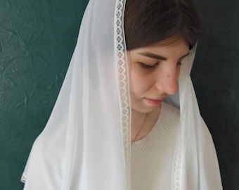 Mantilla de capilla de encaje blanco: velo católico para cubrir la cabeza