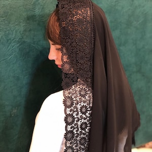Chapel Veil black chiffon Lace Head covering Veil for mass catholic church veil orthodox mantilla lace mantilla chapel mothers day gift