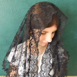 chapel lace veil mantilla  black lace TLM orthodox traditional Vintage veil headcovering cathedral mantilla    mothers day gift shawl wrap