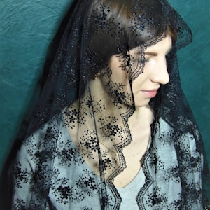 chapel lace veil mantilla  black lace orthodox traditional Vintage veil  headcovering cathedral mantilla    mothers day gift shawl wrap
